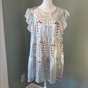 Peach Love California Silver Mini Dress with Candy Cane Design